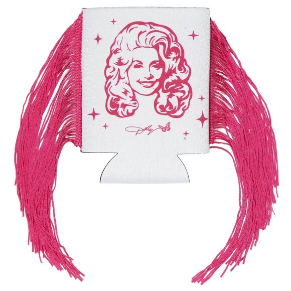 Set of 2 Dolly Parton Double-Sided Fringe Can Holder Coozie 5" Pink - Picture 6 of 7